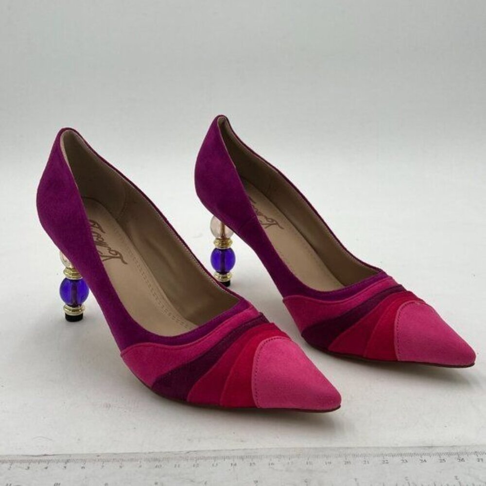 FOWT Purple High Heel Pointed Toe Pump Slip-on Rainbow Shoes for Dress Party Gir - Picture 3 of 7